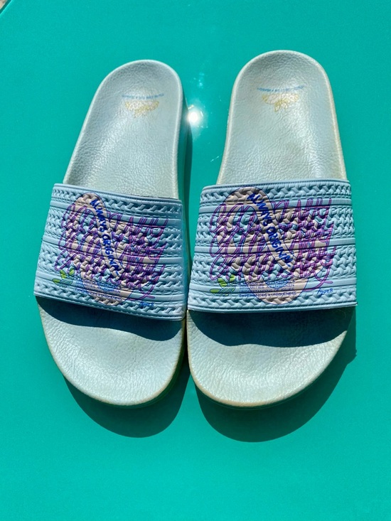 adidas Other - adidas Light Blue Always Original Slide Sandals with Purple Graphic